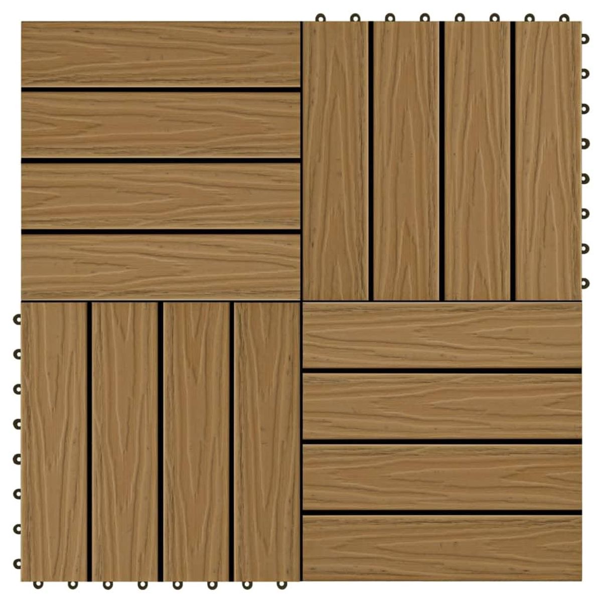 11 stk. terrassefliser med prægning 30x30 cm 1 m2 WPC teakfarve