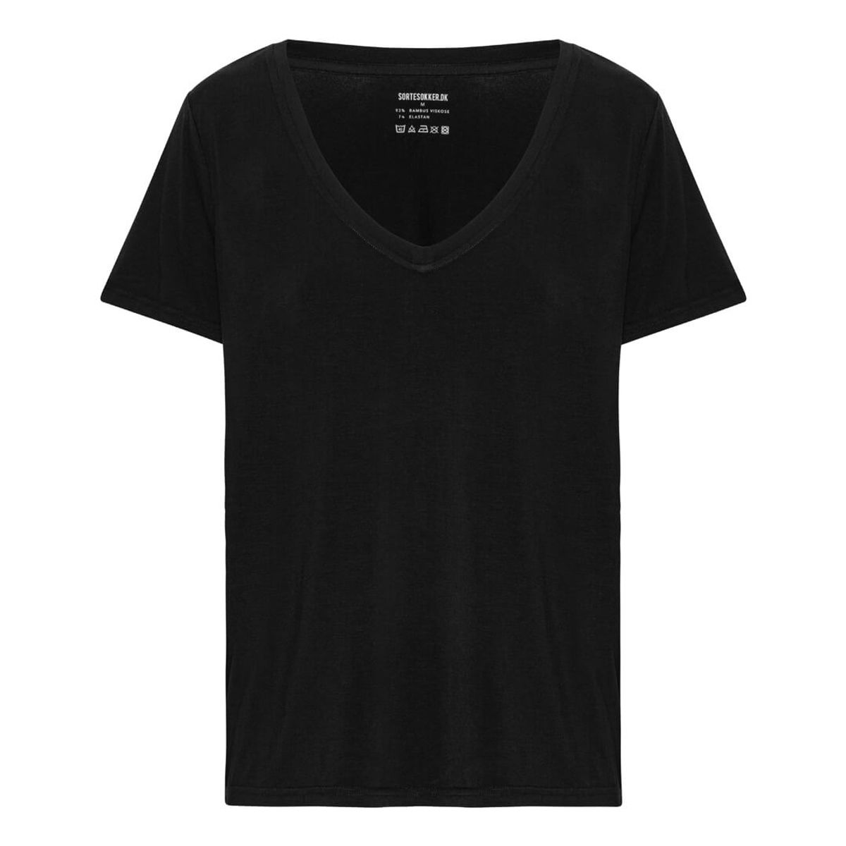 Sort bambus t-shirt med V-hals til damer str. XL