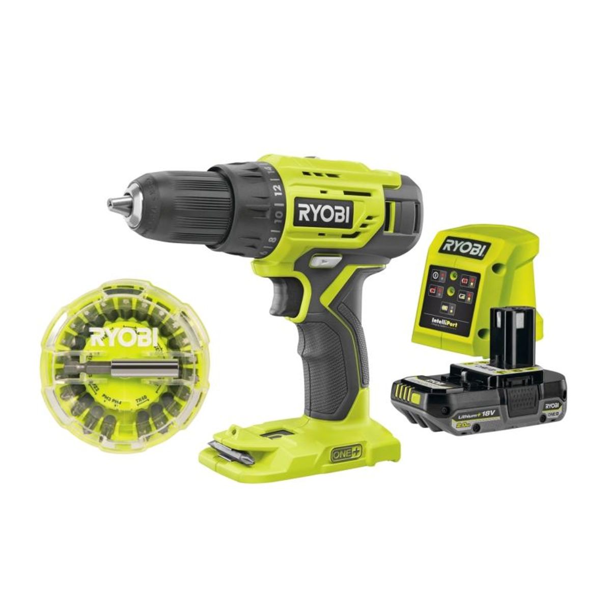 Ryobi One+ R18dd4-1c20co Boremaskine Akku Med Batteri Og Lader