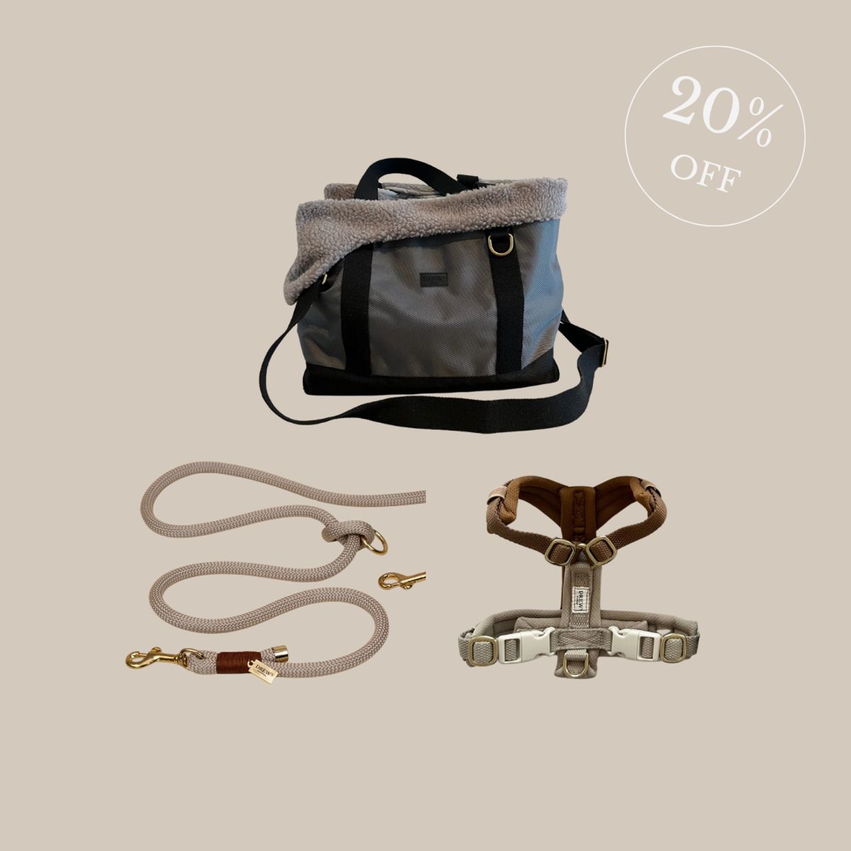 Otis hundetaske + Cortado PRO hundesele + Chai Latte standard hundesnor - L / M/L