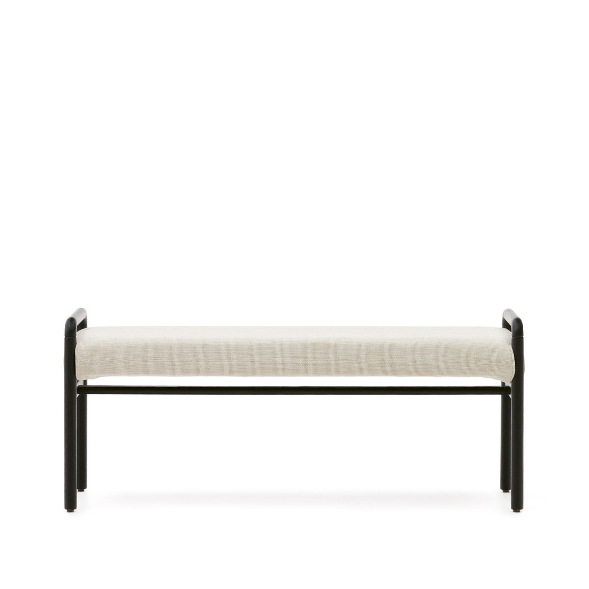 KAVE HOME Macaret bænk, m. aftageligt betræk - beige chenille og sort egetræ (120x38)