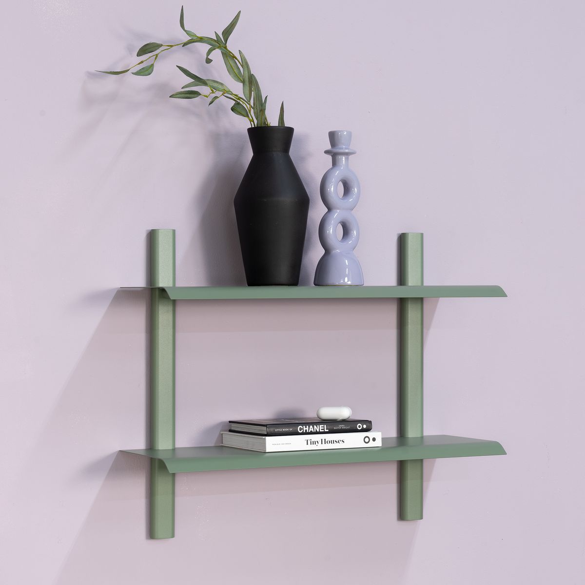 Repisa - Dobbelt væghylde i metal, 5 farver, bredde 60 cm. Støvet grøn metal