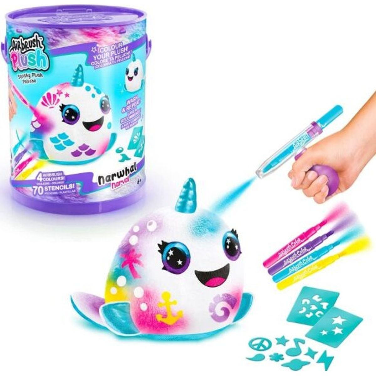 Airbrush Plush Bamse - Squish Pals Paint Can - 15 cm - Assortere