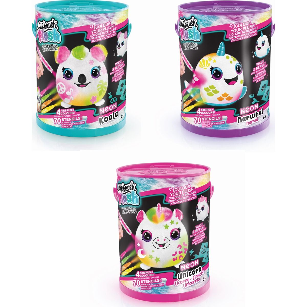 Airbrush Plush Bamse - Squish Pals Paint Can - Neon - 15 cm - As