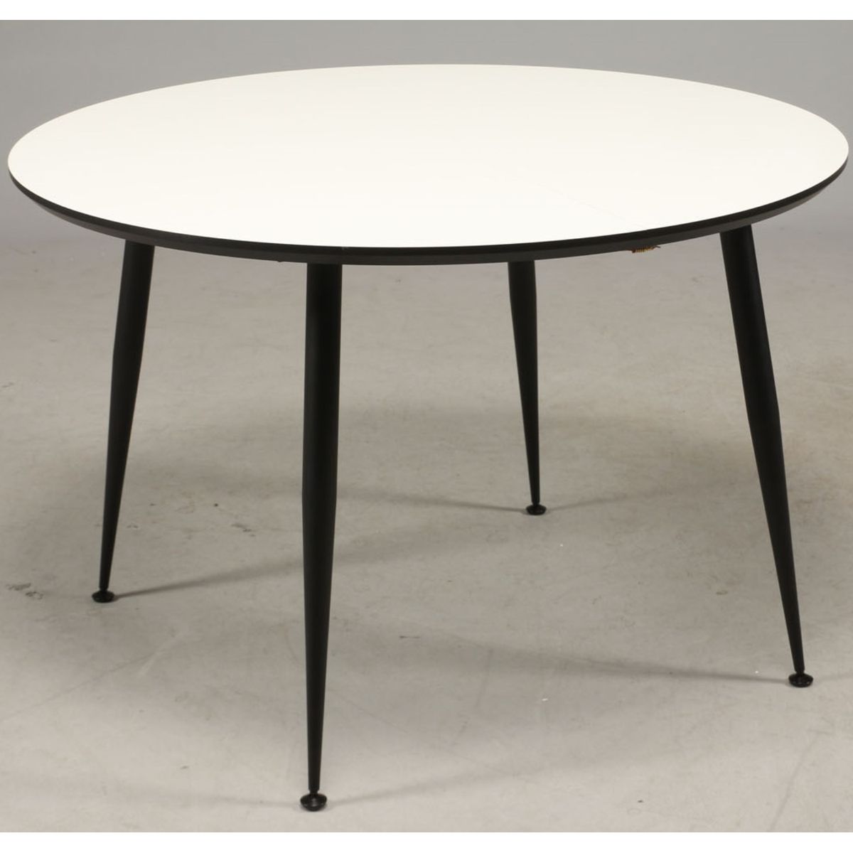 DT 110 - Spisebord i hvid laminat med sorte metal ben Rund ø 90 cm