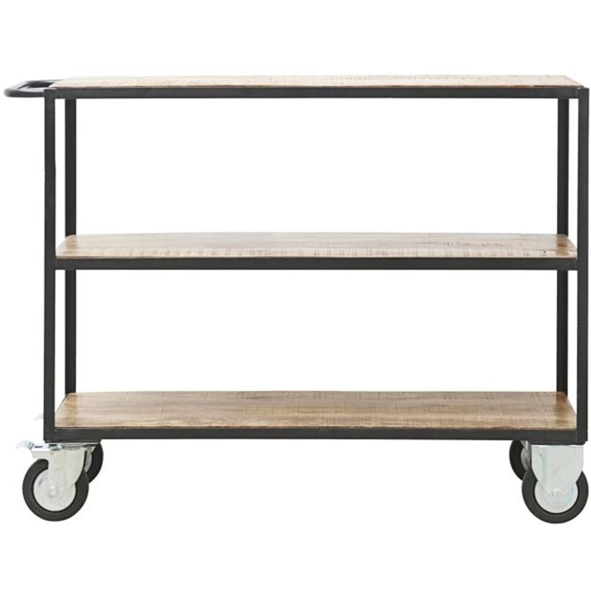 Reol m. 4 hjul, Sort;Wood - Black/Wood / Shelf: Mango Wood , Frame: Iron / l: 130 cm, w: 40 cm, h: 98 cm