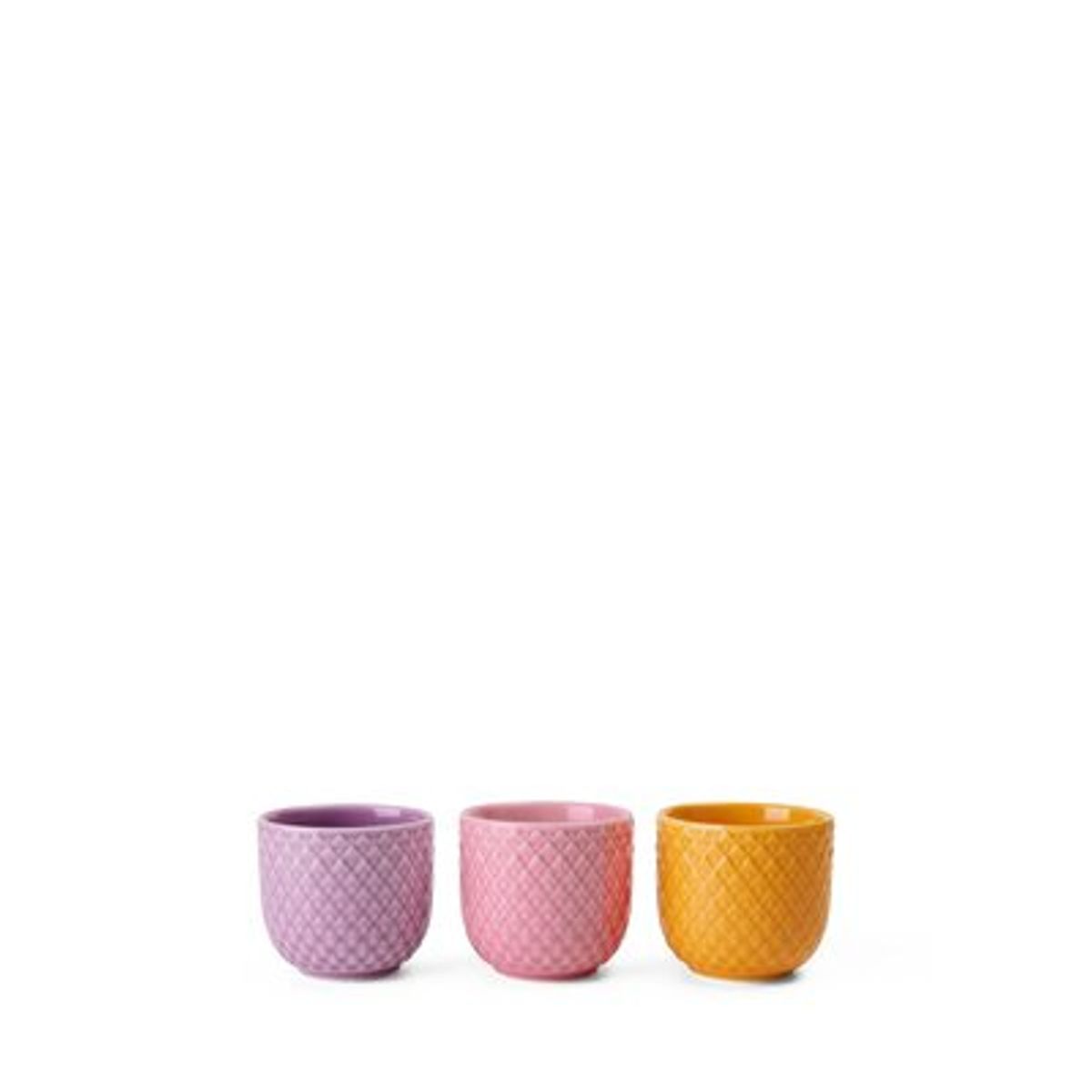 Lyngby Porcelæn - Rhombe Color Æggebæger Ø5 cm gul/rosa/lilla 3 stk.