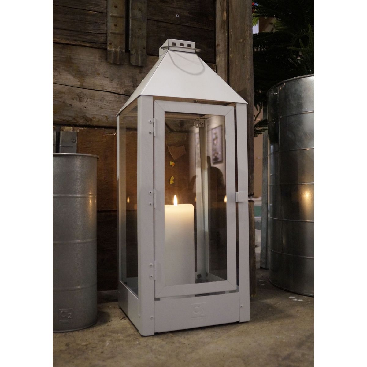 Marco - Lanterne, 5 farver, 32 x 32 x 70 cm Galvaniseret - Hvid