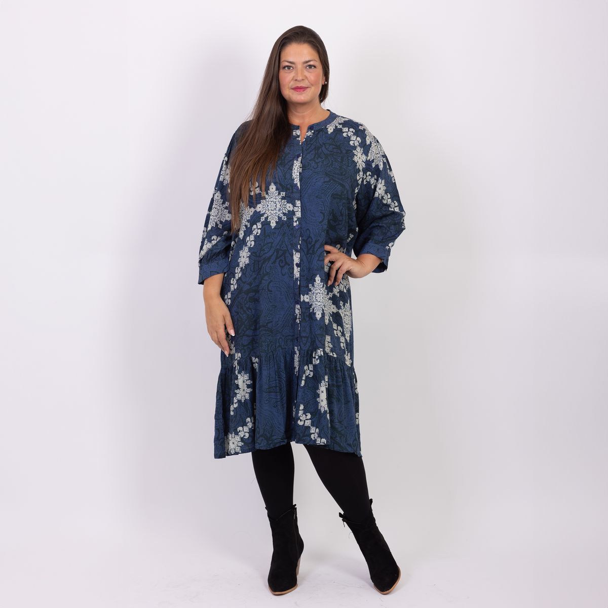 ZbyZ Dame Tunika Plus Size - Navy/Sort - 50/52